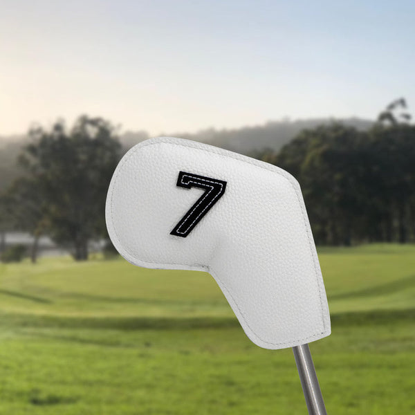 White Golf Iron Head Covers Set Of 10 Waterproof Pu Leather Club Protectors With Embroidered Numbers (3 9 A S) Club Head Covers