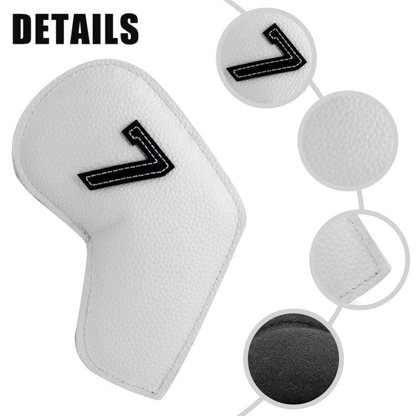 White Golf Iron Head Covers Set Of 10 Waterproof Pu Leather Club Protectors With Embroidered Numbers (3 9 A S) Club Head Covers
