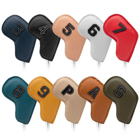 Colorful Golf Iron Head Covers Set Of 10 Waterproof Pu Leather Club Protectors With Embroidered Numbers (3 9 A S) Club Head Covers