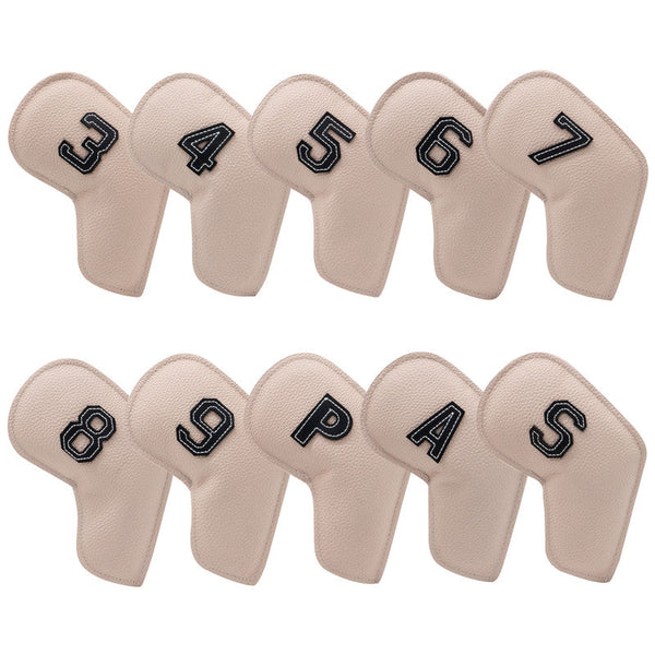 Beige Golf Iron Head Covers Set Of 10 Waterproof Pu Leather Club Protectors With Embroidered Numbers (3 9 A S) Club Head Covers