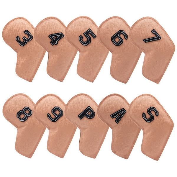 Khaki Golf Iron Head Covers Set Of 10 Waterproof Pu Leather Club Protectors With Embroidered Numbers (3 9 A S) Club Head Covers