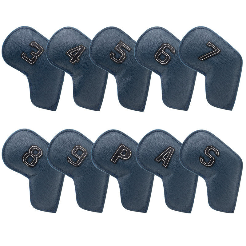 Dark Blue Golf Iron Head Covers Set Of 10 Waterproof Pu Leather Club Protectors With Embroidered Numbers (3 9 A S) Club Head Covers