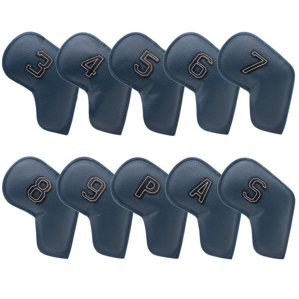 Dark Blue Golf Iron Head Covers Set Of 10 Waterproof Pu Leather Club Protectors With Embroidered Numbers (3 9 A S) Club Head Covers