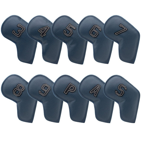 Dark Blue Golf Iron Head Covers Set Of 10 Waterproof Pu Leather Club Protectors With Embroidered Numbers (3 9 A S) Club Head Covers