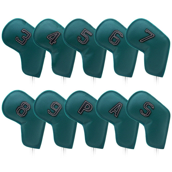 Dark Green Golf Iron Head Covers Set Of 10 Waterproof Pu Leather Club Protectors With Embroidered Numbers (3 9 A S) Club Head Covers