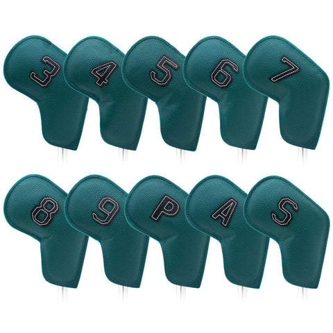 Dark Green Golf Iron Head Covers Set Of 10 Waterproof Pu Leather Club Protectors With Embroidered Numbers (3 9 A S) Club Head Covers
