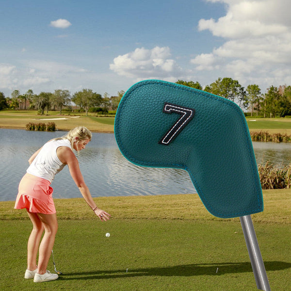 Dark Green Golf Iron Head Covers Set Of 10 Waterproof Pu Leather Club Protectors With Embroidered Numbers (3 9 A S) Club Head Covers