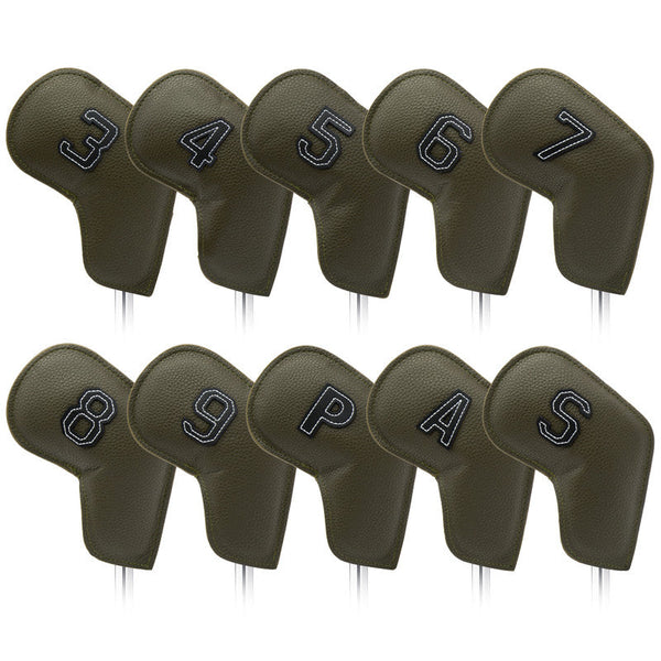 Gray Green Golf Iron Head Covers Set Of 10 Waterproof Pu Leather Club Protectors With Embroidered Numbers (3 9 A S) Club Head Covers