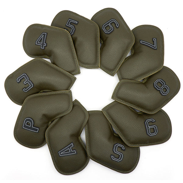 Gray Green Golf Iron Head Covers Set Of 10 Waterproof Pu Leather Club Protectors With Embroidered Numbers (3 9 A S) Club Head Covers