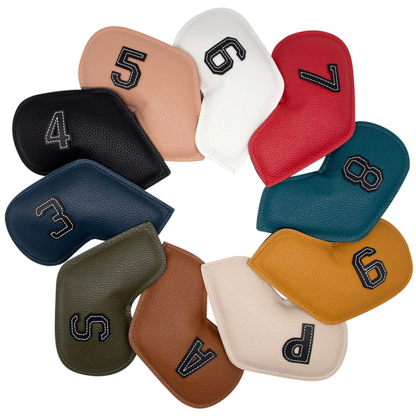 Gray Green Golf Iron Head Covers Set Of 10 Waterproof Pu Leather Club Protectors With Embroidered Numbers (3 9 A S) Club Head Covers