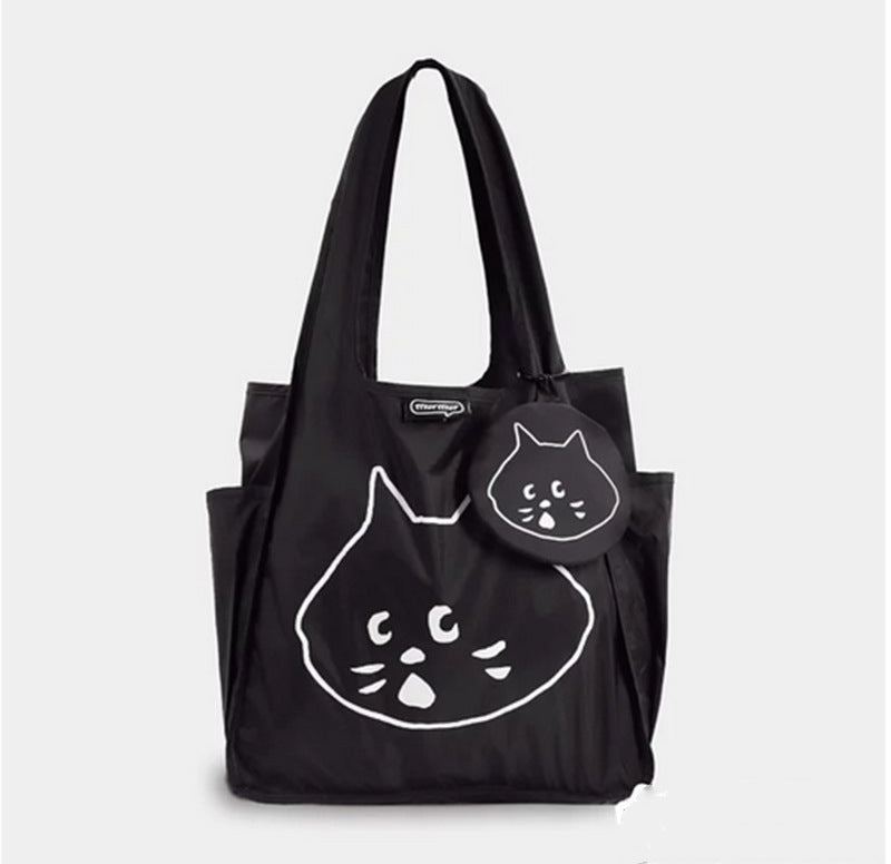 Black Foldable Waterproof Shopping Tote Bag Set Large Capacity Lightweight Reusable Grocery Bag With Matching Pouch Women's Bags & Handbags