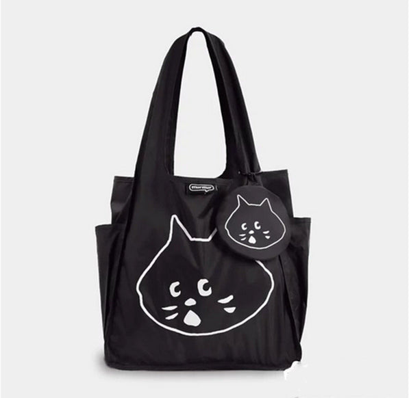 Black Foldable Waterproof Shopping Tote Bag Set Large Capacity Lightweight Reusable Grocery Bag With Matching Pouch Women's Bags & Handbags