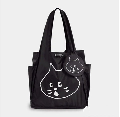 Black Foldable Waterproof Shopping Tote Bag Set Large Capacity Lightweight Reusable Grocery Bag With Matching Pouch Women's Bags & Handbags