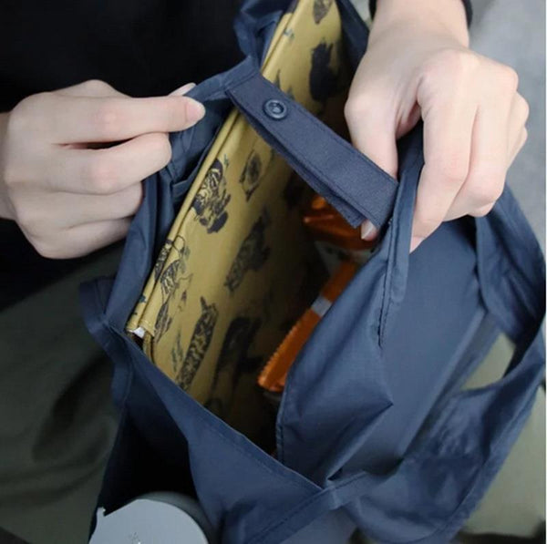 Black Foldable Waterproof Shopping Tote Bag Set Large Capacity Lightweight Reusable Grocery Bag With Matching Pouch Women's Bags & Handbags