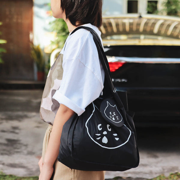 Black Foldable Waterproof Shopping Tote Bag Set Large Capacity Lightweight Reusable Grocery Bag With Matching Pouch Women's Bags & Handbags