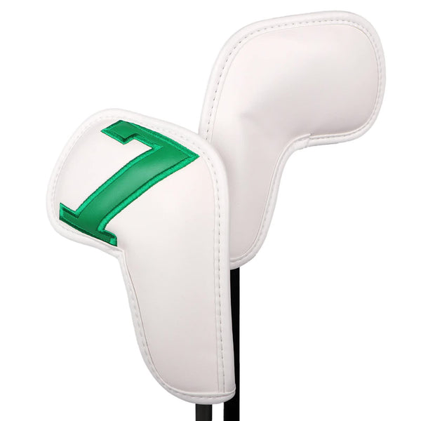 Black Words On White Background Pu Leather Golf Iron Headcovers Set (10Pcs) Numbered Protective Club Covers (4 9 A L) Universal Fit Club Head Covers