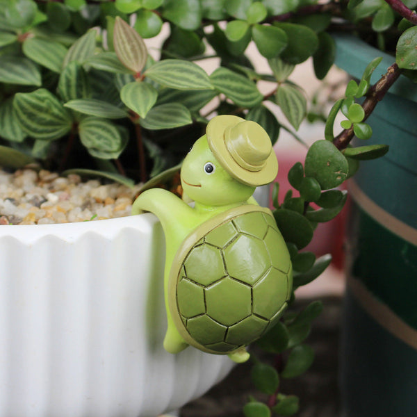 2 Pcs Green Cute Resin Turtle Pot Hanger Garden Planter Pal Figurine Decoration Ornaments & Statues