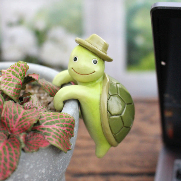 2 Pcs Green Cute Resin Turtle Pot Hanger Garden Planter Pal Figurine Decoration Ornaments & Statues