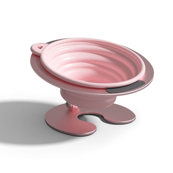 Pink Foldable Elevated Pet Bowl Set Tilted Ergonomic Cat Feeder With Aluminum Stand & Silicone Dishes Feeders & Fountains