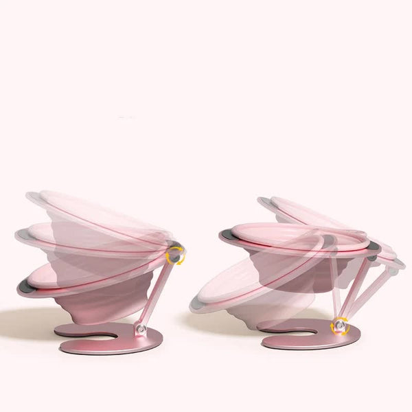 Pink Foldable Elevated Pet Bowl Set Tilted Ergonomic Cat Feeder With Aluminum Stand & Silicone Dishes Feeders & Fountains
