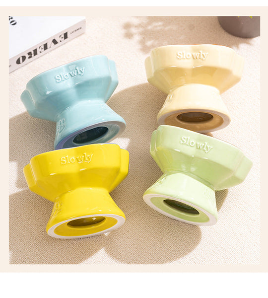 Green And Brown Ceramic Slow Feeder Pet Bowl For Cats And Small Dogs Anti Choke Elevated Design With 15 Degree Tilted Rim Dishes Feeders & Fountains