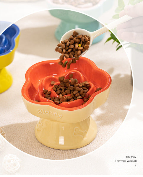 Green And Brown Ceramic Slow Feeder Pet Bowl For Cats And Small Dogs Anti Choke Elevated Design With 15 Degree Tilted Rim Dishes Feeders & Fountains