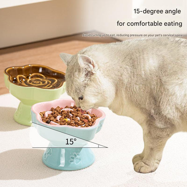 Green And Brown Ceramic Slow Feeder Pet Bowl For Cats And Small Dogs Anti Choke Elevated Design With 15 Degree Tilted Rim Dishes Feeders & Fountains
