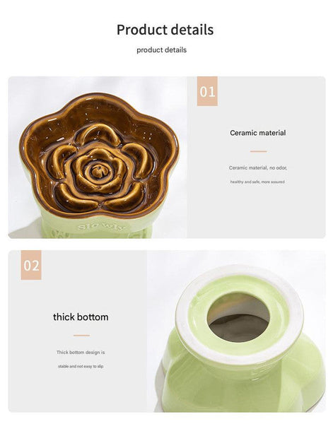 Green And Brown Ceramic Slow Feeder Pet Bowl For Cats And Small Dogs Anti Choke Elevated Design With 15 Degree Tilted Rim Dishes Feeders & Fountains