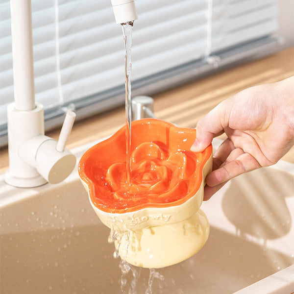 Green And Brown Ceramic Slow Feeder Pet Bowl For Cats And Small Dogs Anti Choke Elevated Design With 15 Degree Tilted Rim Dishes Feeders & Fountains