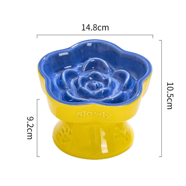 Green And Brown Ceramic Slow Feeder Pet Bowl For Cats And Small Dogs Anti Choke Elevated Design With 15 Degree Tilted Rim Dishes Feeders & Fountains