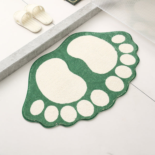 2 Pcs Green And White Foot Shaped Plush Bath Mat Non Slip Absorbent Bathroom Rug For Bedroom Doorway (50X80cm) Bath Mats Rugs & Toilet Covers