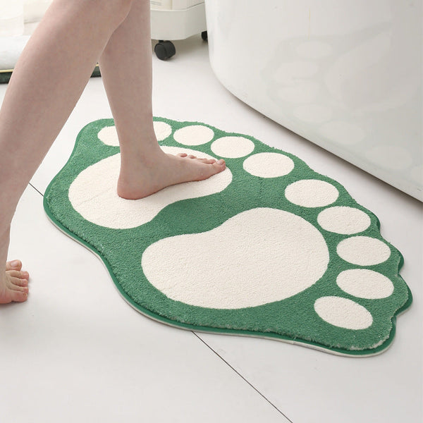 2 Pcs Green And White Foot Shaped Plush Bath Mat Non Slip Absorbent Bathroom Rug For Bedroom Doorway (50X80cm) Bath Mats Rugs & Toilet Covers