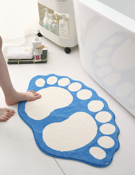 2 Pcs Green And White Foot Shaped Plush Bath Mat Non Slip Absorbent Bathroom Rug For Bedroom Doorway (50X80cm) Bath Mats Rugs & Toilet Covers