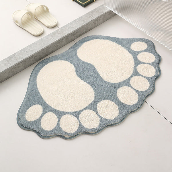2 Pcs Green And White Foot Shaped Plush Bath Mat Non Slip Absorbent Bathroom Rug For Bedroom Doorway (50X80cm) Bath Mats Rugs & Toilet Covers