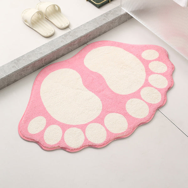 2 Pcs Green And White Foot Shaped Plush Bath Mat Non Slip Absorbent Bathroom Rug For Bedroom Doorway (50X80cm) Bath Mats Rugs & Toilet Covers