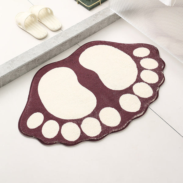 2 Pcs Green And White Foot Shaped Plush Bath Mat Non Slip Absorbent Bathroom Rug For Bedroom Doorway (50X80cm) Bath Mats Rugs & Toilet Covers