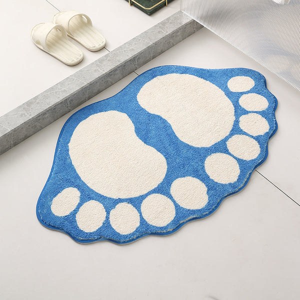 2 Pcs Green And White Foot Shaped Plush Bath Mat Non Slip Absorbent Bathroom Rug For Bedroom Doorway (50X80cm) Bath Mats Rugs & Toilet Covers