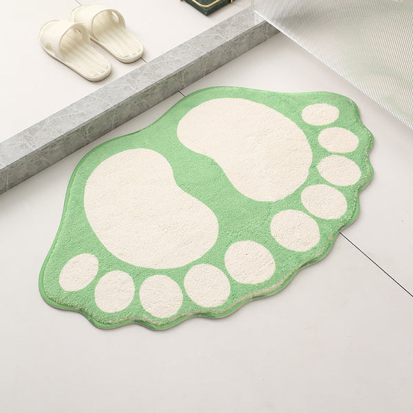 2 Pcs Green And White Foot Shaped Plush Bath Mat Non Slip Absorbent Bathroom Rug For Bedroom Doorway (50X80cm) Bath Mats Rugs & Toilet Covers