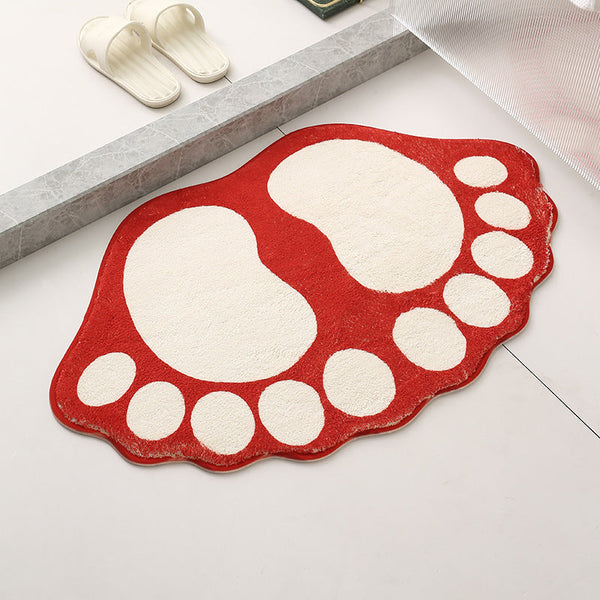 2 Pcs Green And White Foot Shaped Plush Bath Mat Non Slip Absorbent Bathroom Rug For Bedroom Doorway (50X80cm) Bath Mats Rugs & Toilet Covers