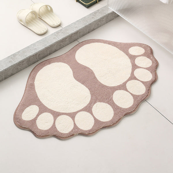 2 Pcs Green And White Foot Shaped Plush Bath Mat Non Slip Absorbent Bathroom Rug For Bedroom Doorway (50X80cm) Bath Mats Rugs & Toilet Covers