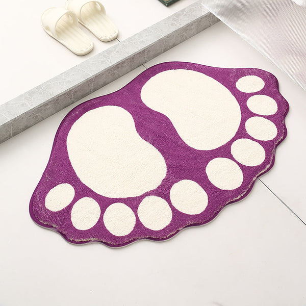 2 Pcs Green And White Foot Shaped Plush Bath Mat Non Slip Absorbent Bathroom Rug For Bedroom Doorway (50X80cm) Bath Mats Rugs & Toilet Covers