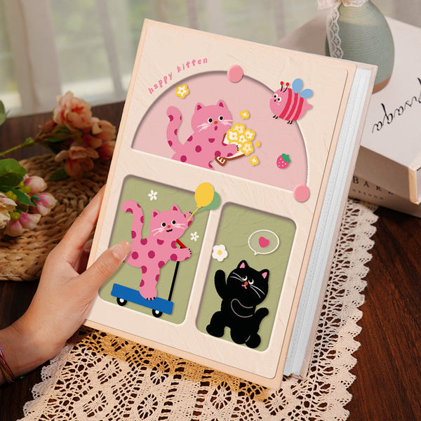 Cover 1 Colorful Cartoon Cat Pattern 6 Inch 100 Photo Album Large Capacity Family Storage Book With Suede And Crystal Photo Albums & Boxes