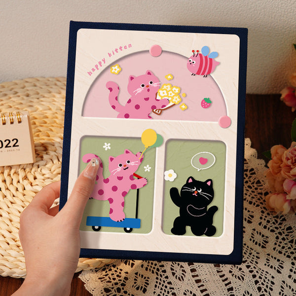 Cover 2 Colorful 7 Inch 100 Photo Cartoon Cat Album Large Capacity Family Storage Book With Suede And Crystal Photo Albums & Boxes