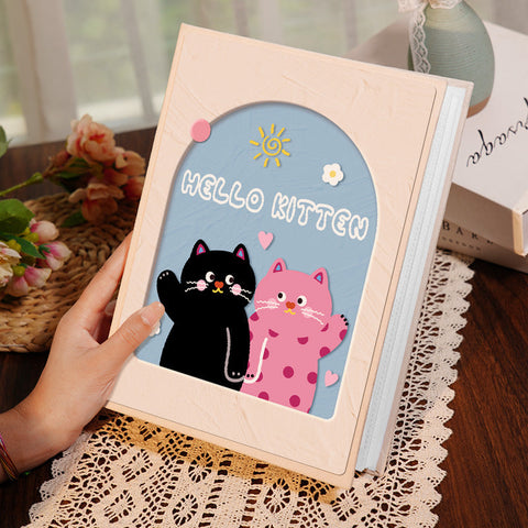 Cover 3 Colorful 7 Inch 100 Photo Cartoon Cat Album Large Capacity Family Photo Storage Book With Suede And Crystal Cover Photo Albums & Boxes
