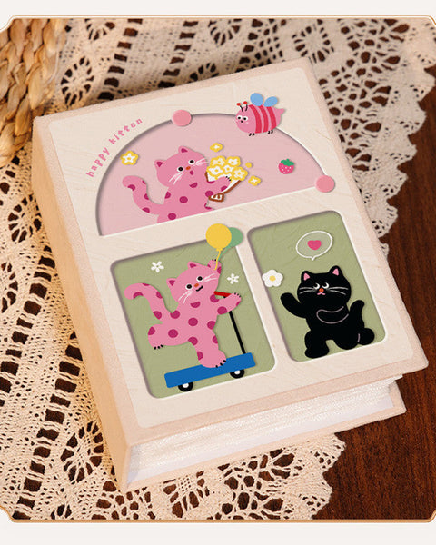 Cover 3 Colorful 7 Inch 100 Photo Cartoon Cat Album Large Capacity Family Storage Book With Suede And Crystal Photo Albums & Boxes