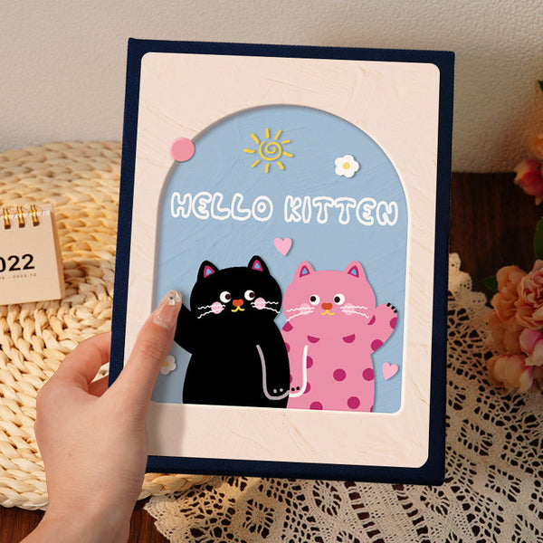 Cover 4 Colorful 7 Inch 100 Photo Cartoon Cat Album Large Capacity Family Storage Book With Suede And Crystal Photo Albums & Boxes