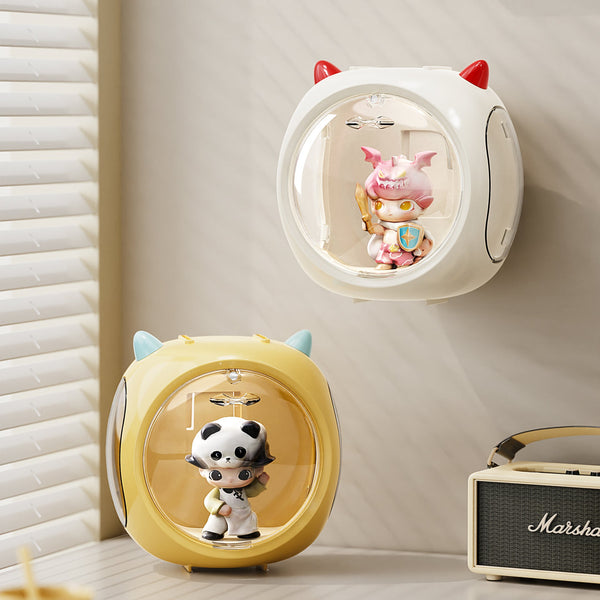 Beige And Red Horn Acrylic Blind Box Display Case Transparent Dustproof Storage For Figures Collectibles(The Model Is Shooting Prop Not Included) Disp