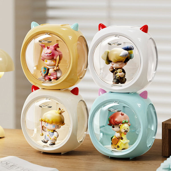 Blue And Purple Horn Acrylic Blind Box Display Case Transparent Dustproof Storage For Figures Collectibles(The Model Is Shooting Prop Not Included) Di