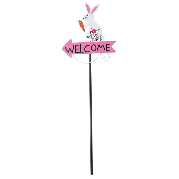 White Rabbit And Carrot Pattern Charming Metal Garden Stakes | Welcome Yard & Lawn Decor Lawn Stakes