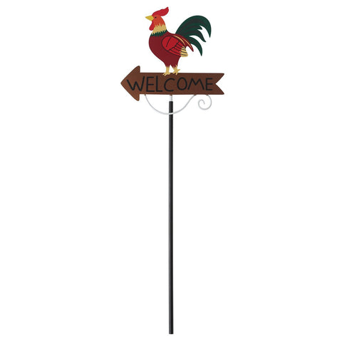 Colorful Rooster Pattern Charming Metal Garden Stakes | Welcome Yard & Lawn Decor Lawn Stakes
